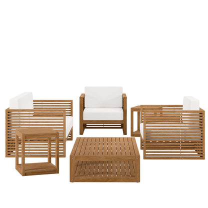 Carlsbad 6-Piece Teak Wood Outdoor Patio Set - Natural White