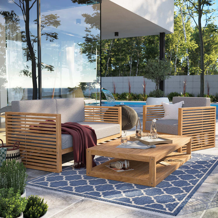 Carlsbad 3-Piece Teak Wood Outdoor Patio Set - Natural Gray