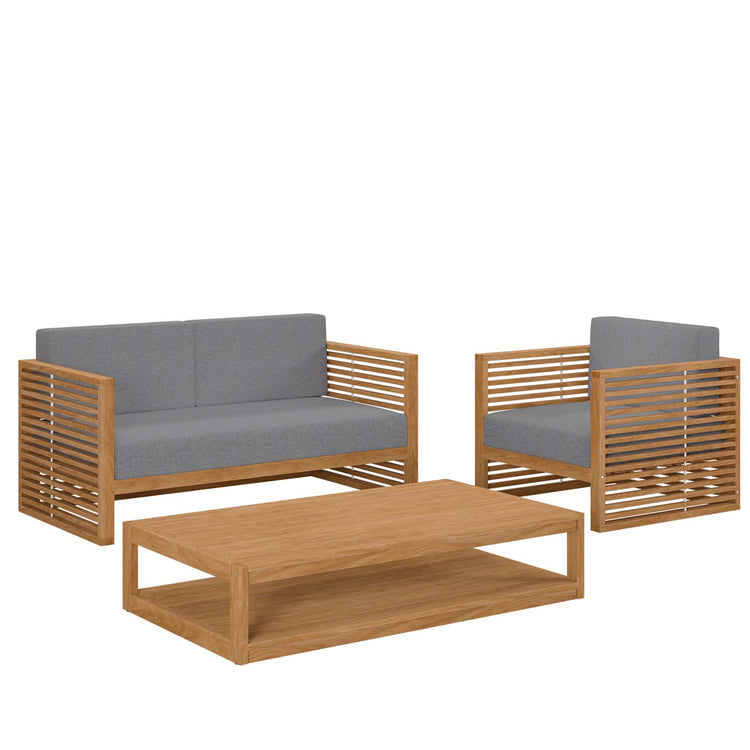 Carlsbad 3-Piece Teak Wood Outdoor Patio Set - Natural Gray