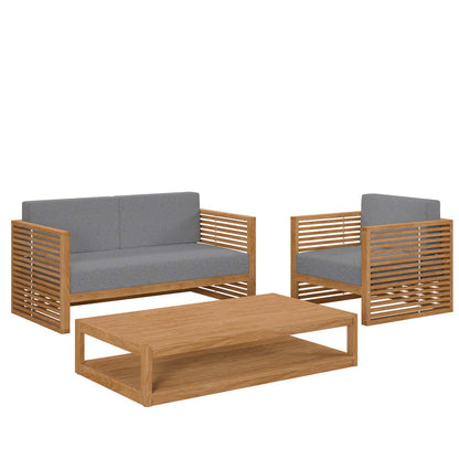 Carlsbad 3-Piece Teak Wood Outdoor Patio Set - Natural Gray