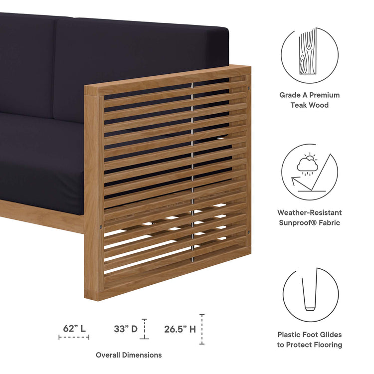 Carlsbad 3-Piece Teak Wood Outdoor Patio Set - Natural Navy