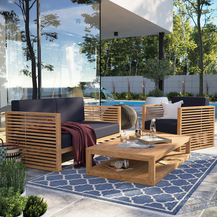Carlsbad 3-Piece Teak Wood Outdoor Patio Set - Natural Navy