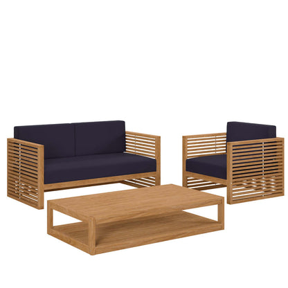 Carlsbad 3-Piece Teak Wood Outdoor Patio Set - Natural Navy