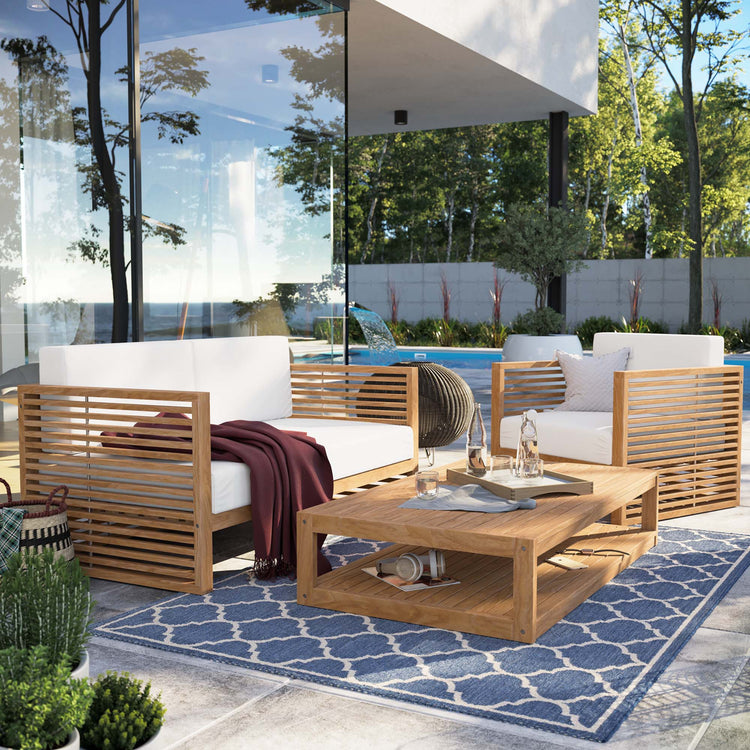 Carlsbad 3-Piece Teak Wood Outdoor Patio Set - Natural White