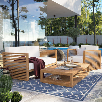 Carlsbad 3-Piece Teak Wood Outdoor Patio Set - Natural White