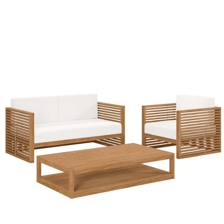 Carlsbad 3-Piece Teak Wood Outdoor Patio Set - Natural White