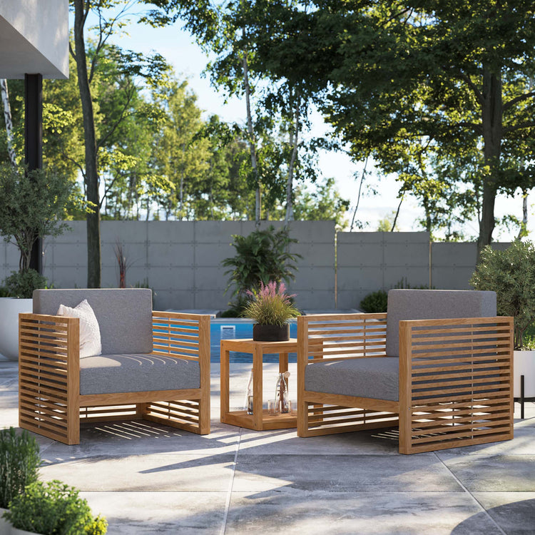 Carlsbad 3-Piece Teak Wood Outdoor Patio Set - Natural Gray