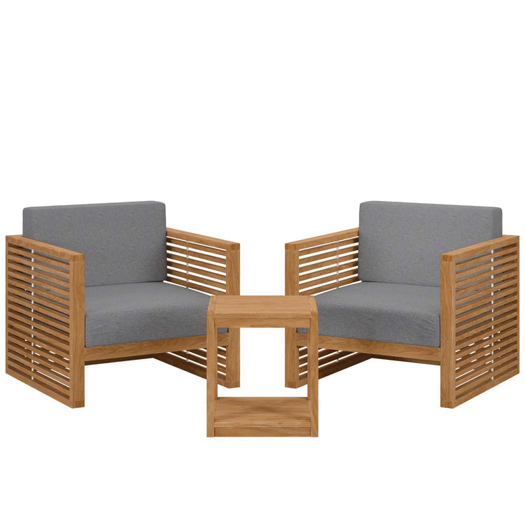 Carlsbad 3-Piece Teak Wood Outdoor Patio Set - Natural Gray