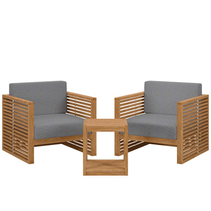 Carlsbad 3-Piece Teak Wood Outdoor Patio Set - Natural Gray