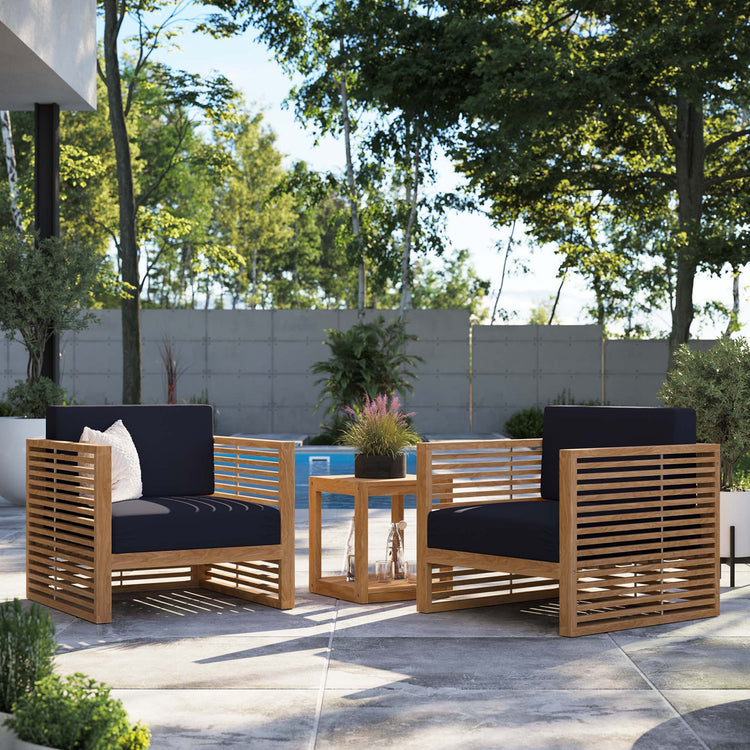 Carlsbad 3-Piece Teak Wood Outdoor Patio Set - Natural Navy