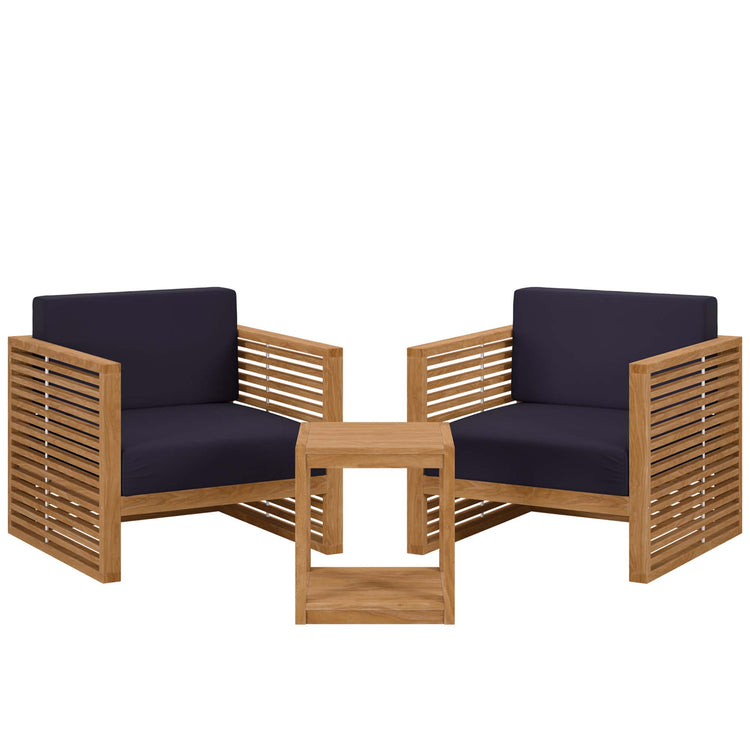 Carlsbad 3-Piece Teak Wood Outdoor Patio Set - Natural Navy