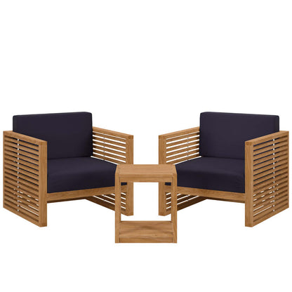 Carlsbad 3-Piece Teak Wood Outdoor Patio Set - Natural Navy