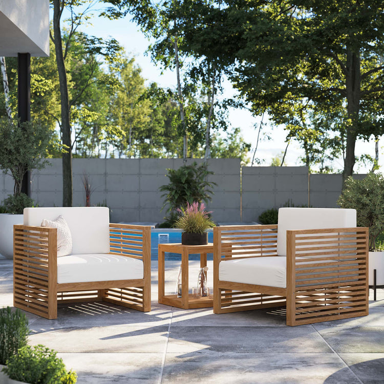 Carlsbad 3-Piece Teak Wood Outdoor Patio Set - Natural White