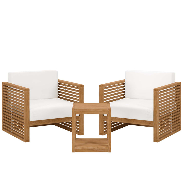 Carlsbad 3-Piece Teak Wood Outdoor Patio Set - Natural White