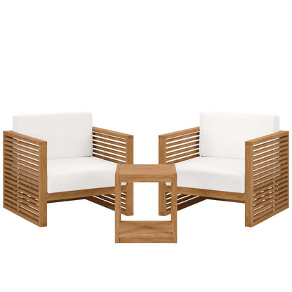 Carlsbad 3-Piece Teak Wood Outdoor Patio Set - Natural White