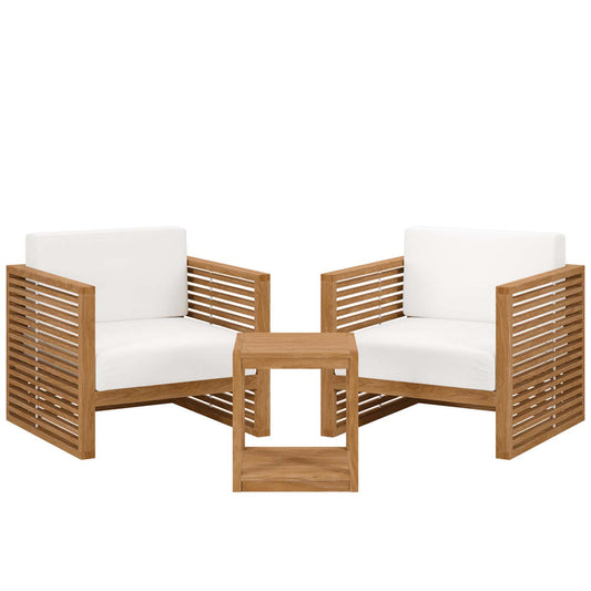 Carlsbad 3-Piece Teak Wood Outdoor Patio Set - Natural White