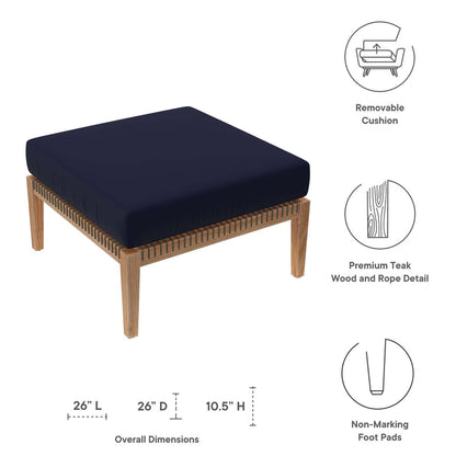 Clearwater Outdoor Patio Teak Wood Ottoman - Gray Navy