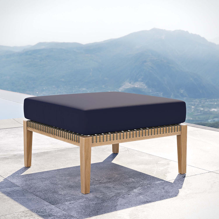 Clearwater Outdoor Patio Teak Wood Ottoman - Gray Navy