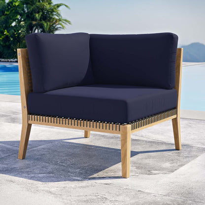 Clearwater Outdoor Patio Teak Wood Corner Chair - Gray Navy