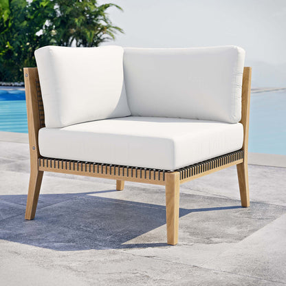 Clearwater Outdoor Patio Teak Wood Corner Chair - Gray White