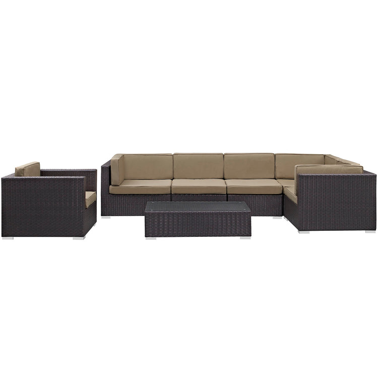 Corona 7 Piece Outdoor Patio Sectional Set - Espresso Mocha