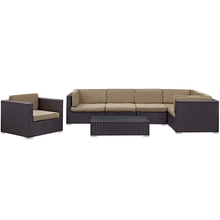 Corona 7 Piece Outdoor Patio Sectional Set - Espresso Mocha