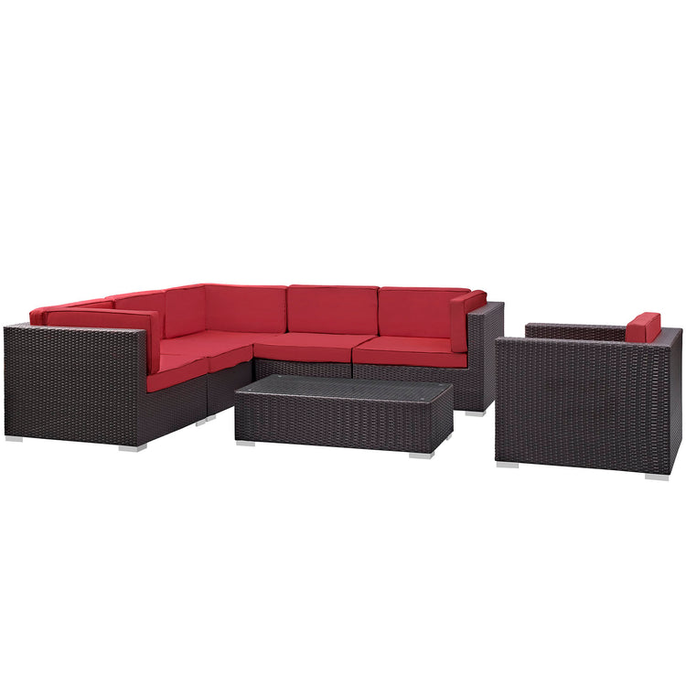 Corona 7 Piece Outdoor Patio Sectional Set - Espresso Red