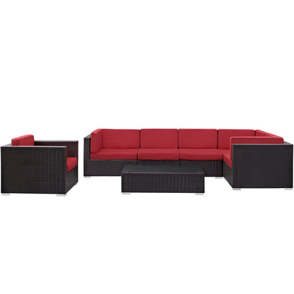 Corona 7 Piece Outdoor Patio Sectional Set - Espresso Red