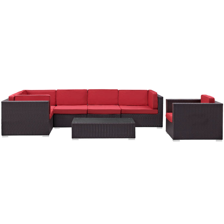 Corona 7 Piece Outdoor Patio Sectional Set - Espresso Red