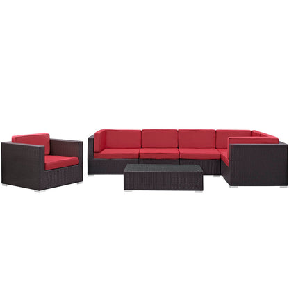 Corona 7 Piece Outdoor Patio Sectional Set - Espresso Red