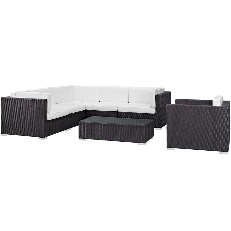 Corona 7 Piece Outdoor Patio Sectional Set - Espresso White