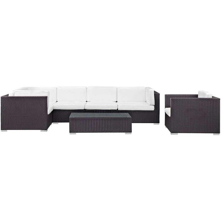 Corona 7 Piece Outdoor Patio Sectional Set - Espresso White