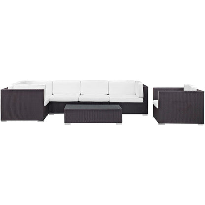 Corona 7 Piece Outdoor Patio Sectional Set - Espresso White