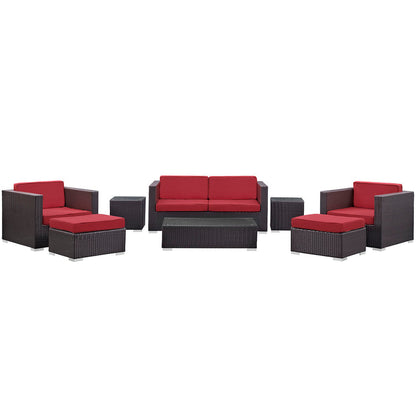 Venice 8 Piece Outdoor Patio Sofa Set - Espresso Red