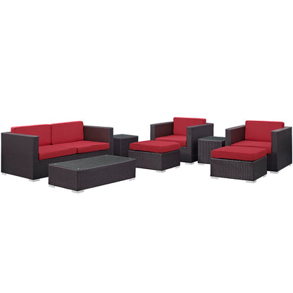 Venice 8 Piece Outdoor Patio Sofa Set - Espresso Red
