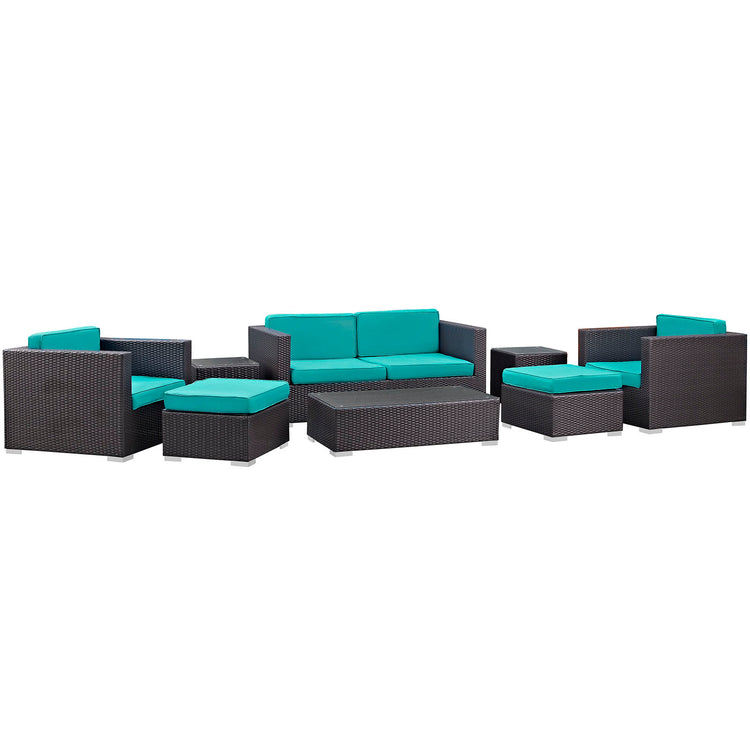 Venice 8 Piece Outdoor Patio Sofa Set - Espresso Turquoise