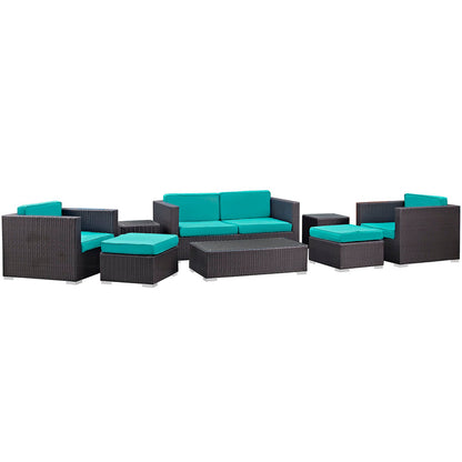 Venice 8 Piece Outdoor Patio Sofa Set - Espresso Turquoise