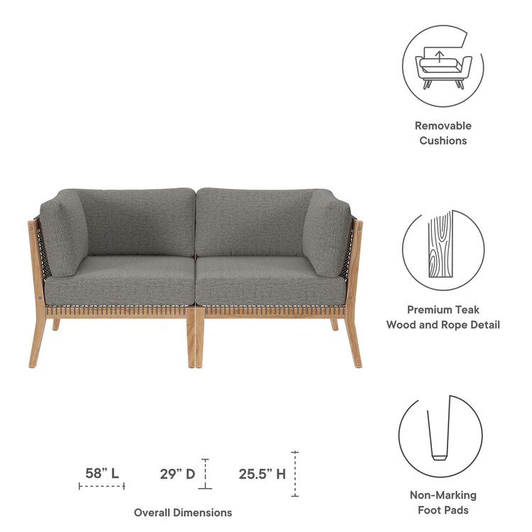 Clearwater Outdoor Patio Teak Wood Loveseat - Gray Graphite