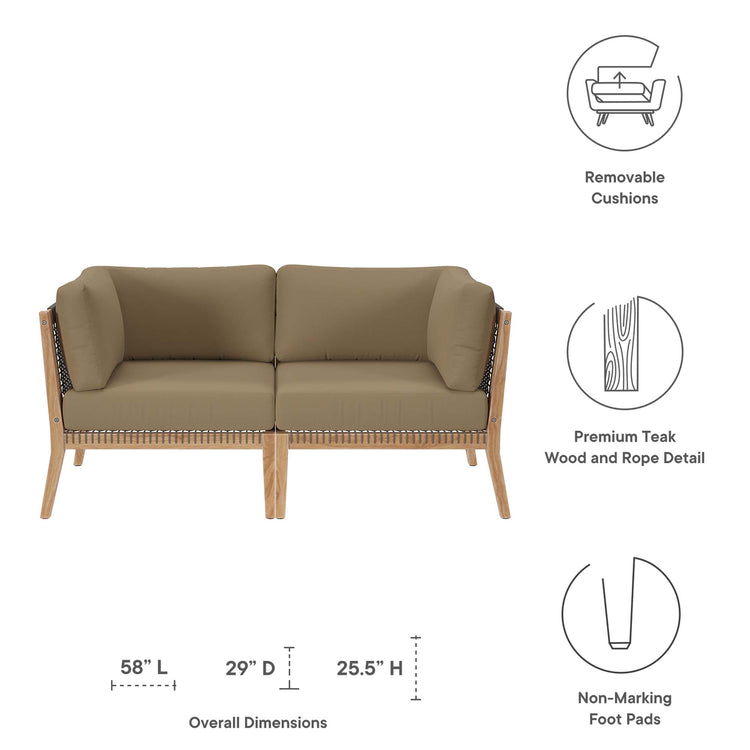 Clearwater Outdoor Patio Teak Wood Loveseat - Gray Light Brown