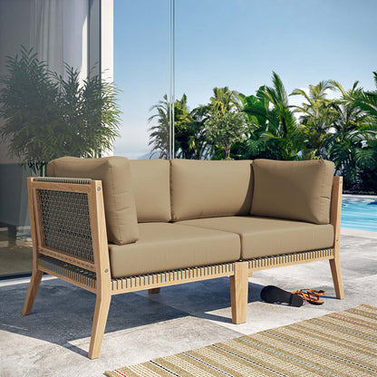 Clearwater Outdoor Patio Teak Wood Loveseat - Gray Light Brown