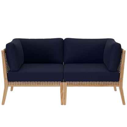 Clearwater Outdoor Patio Teak Wood Loveseat - Gray Navy