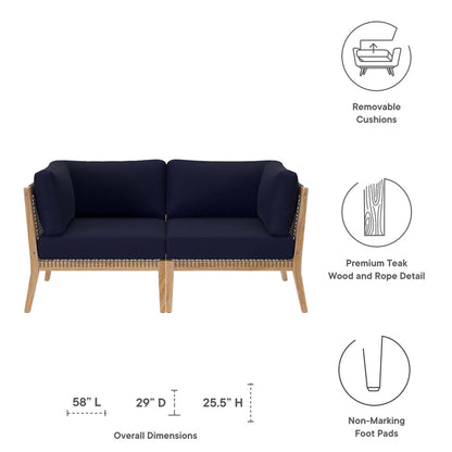 Clearwater Outdoor Patio Teak Wood Loveseat - Gray Navy
