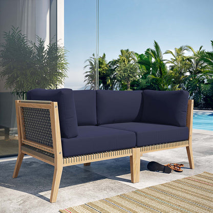 Clearwater Outdoor Patio Teak Wood Loveseat - Gray Navy