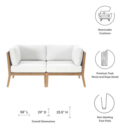Clearwater Outdoor Patio Teak Wood Loveseat - Gray White