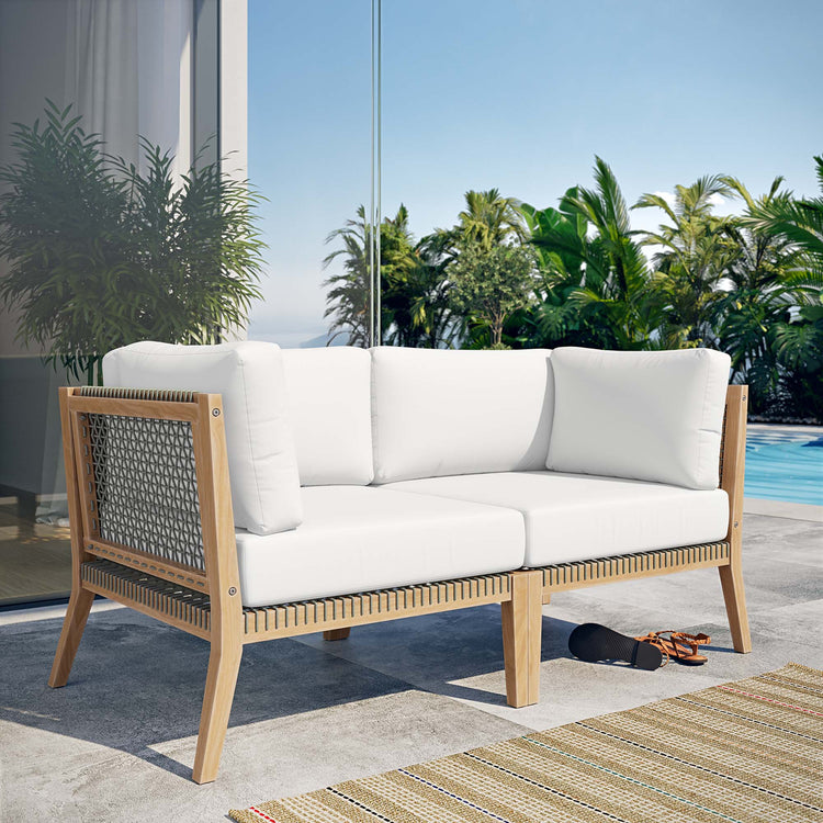 Clearwater Outdoor Patio Teak Wood Loveseat - Gray White