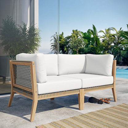 Clearwater Outdoor Patio Teak Wood Loveseat - Gray White
