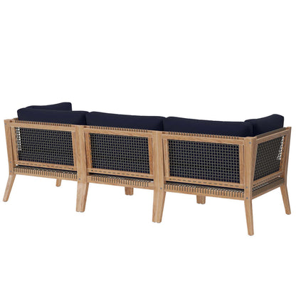 Clearwater Outdoor Patio Teak Wood Sofa - Gray Navy