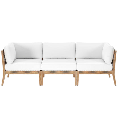 Clearwater Outdoor Patio Teak Wood Sofa - Gray White