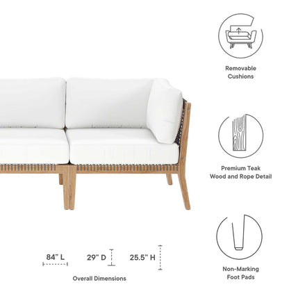 Clearwater Outdoor Patio Teak Wood Sofa - Gray White