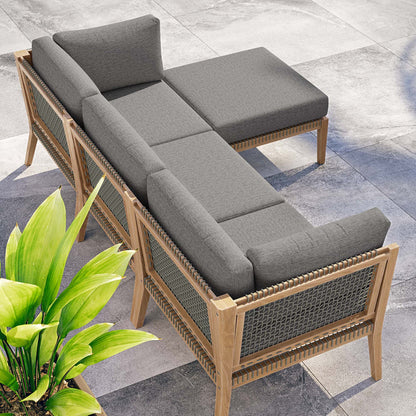 Clearwater 4-Piece Outdoor Patio Teak Wood Sectional Sofa - Gray Graphite